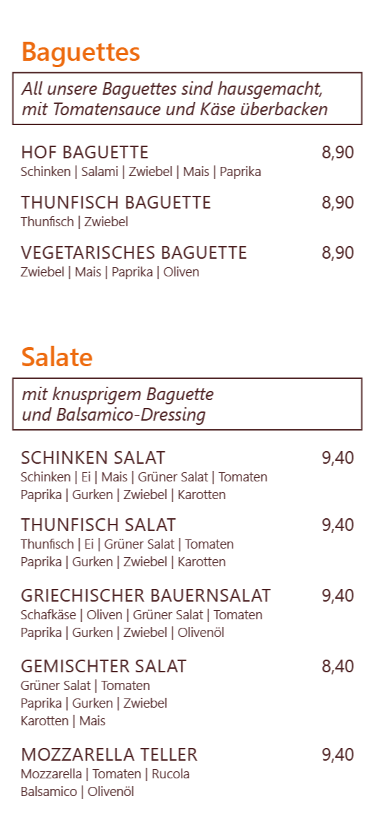Baguettes, Salate
